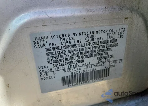 2013 Nissan Sentra S z USA, uszkodzony, nr VIN 3N1AB7AP0DL709980